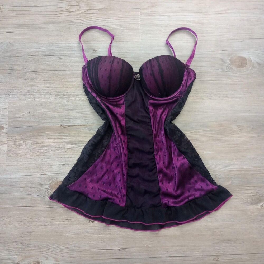 Y2K Playboy Purple Black Swiss Dot Gothic Slip